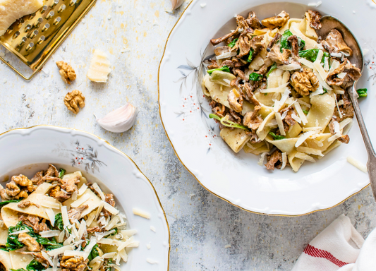 Pasta with mushrooms and parmesan cheese recipe